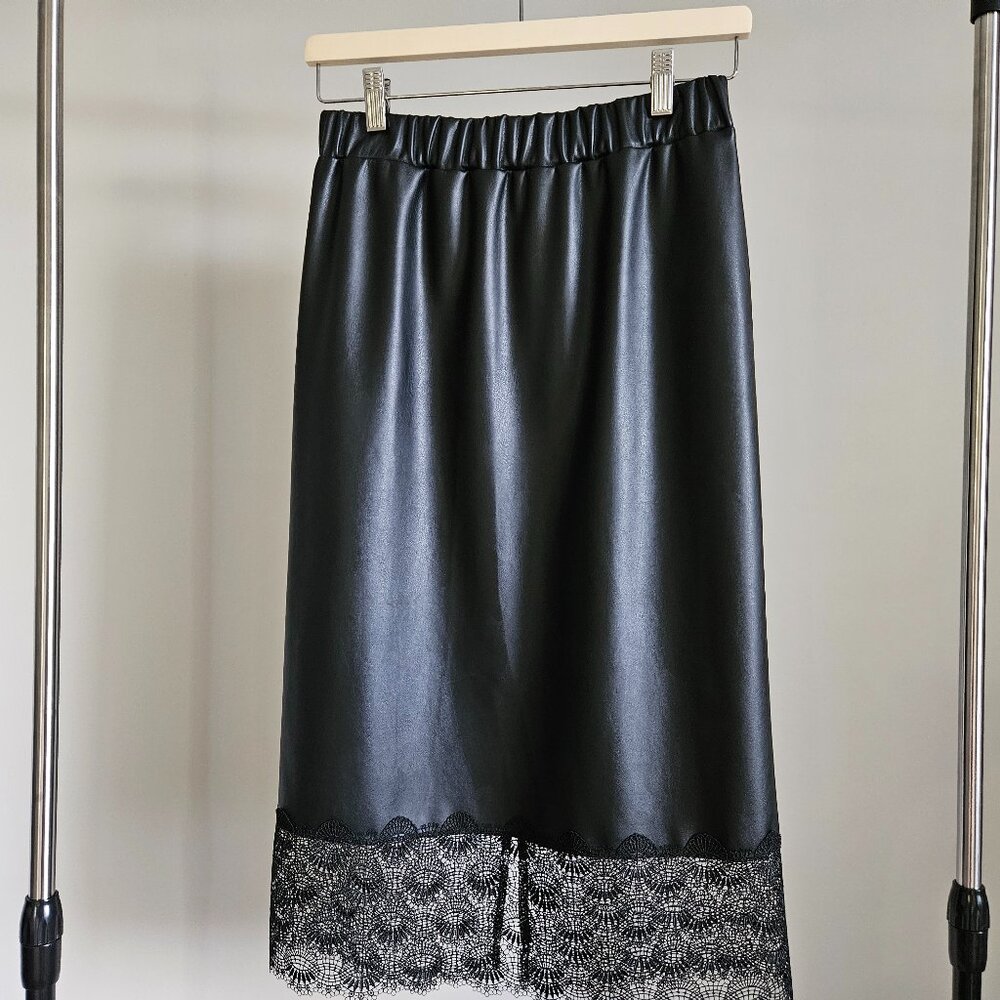 Michael Kors Soft Faux Leather Lace Hem Slip Skirt Black - Size XS